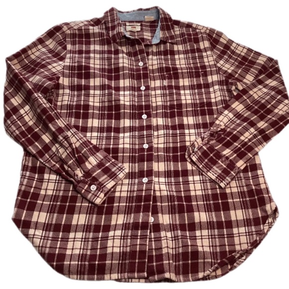 Levis Boyfriend Fit Women’s Flannel S Shirt Maroon Red Plaid Grunge - Picture 8 of 11